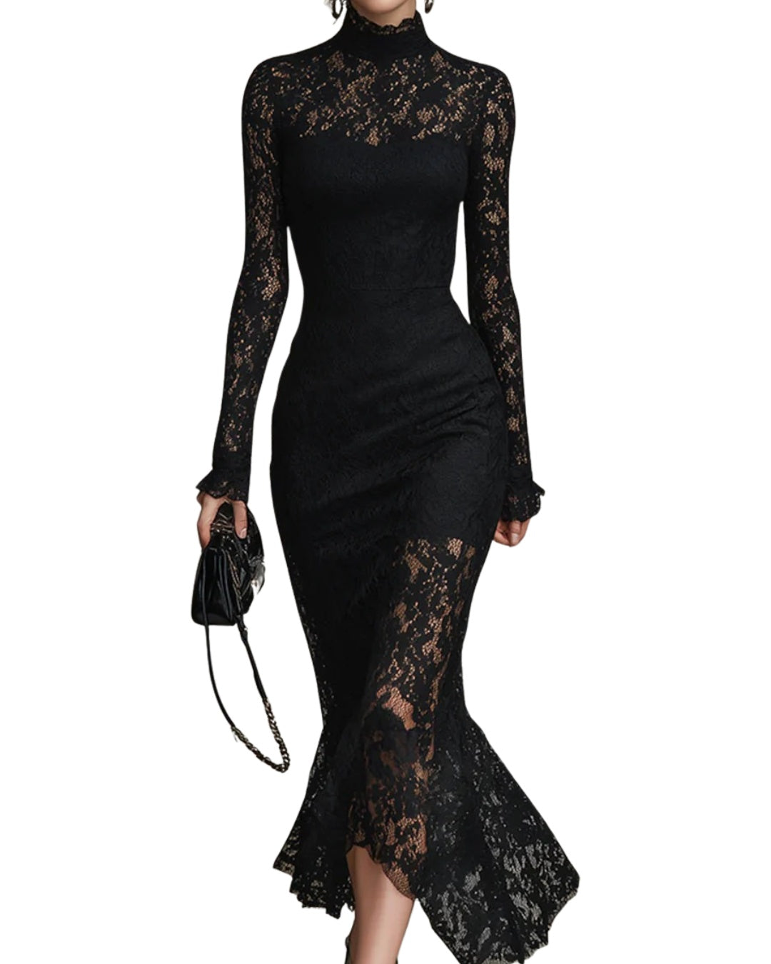 Samantha | Women's Long Sleeve Lace Winter Wedding Guest Dress High Neck