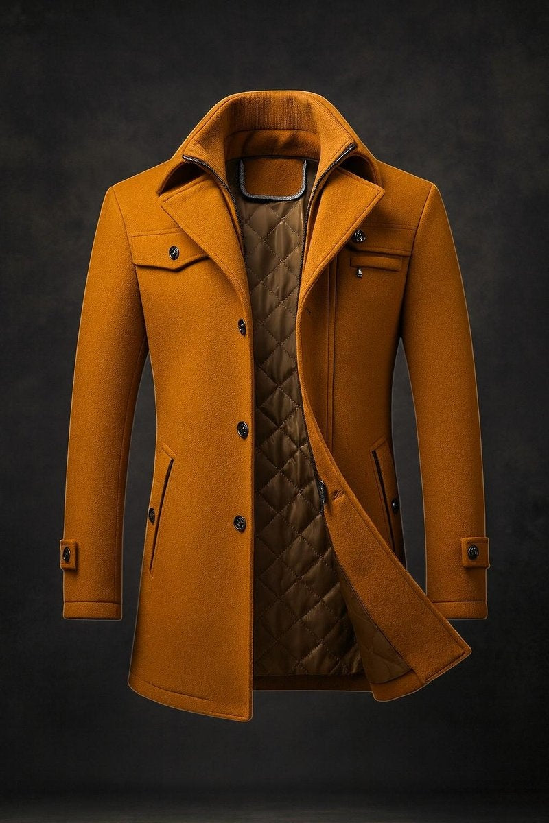 Nicholas | Men's Wool Blend Coat Quilted Lining Double Collar