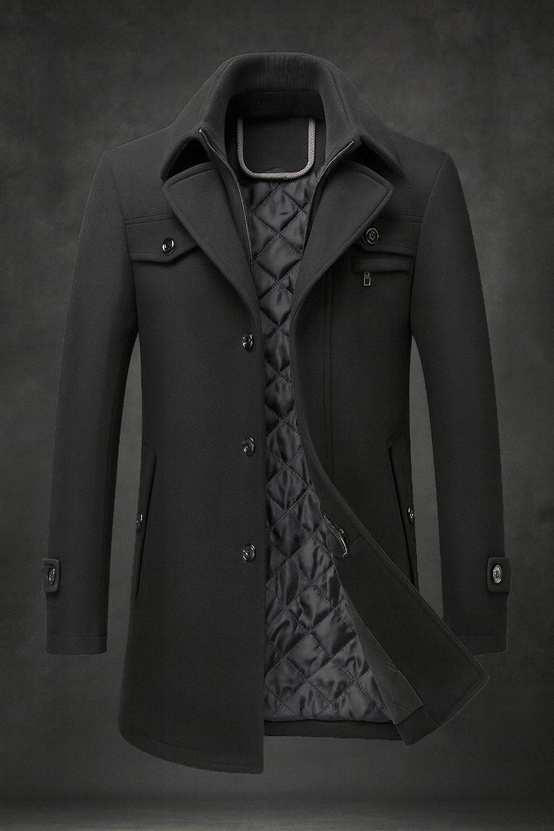 Nicholas | Men's Wool Blend Coat Quilted Lining Double Collar