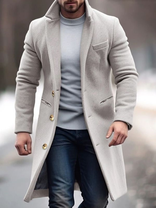 Weston | Men's Long Wool Blend Coat Lapel Collar Button Overcoat