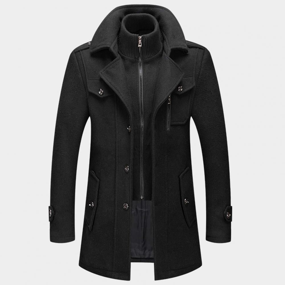 Peter | Men's Long Wool Blend Coat Notch Lapel Button Front