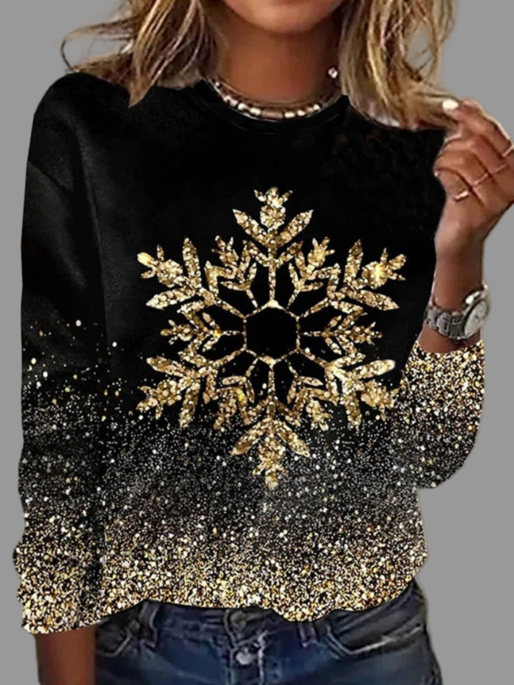 Whitney | Women's Christmas Sweater Snowflake Print Long Sleeve