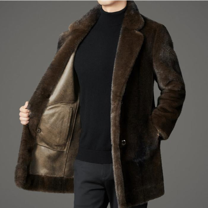 Ryder | Men's Long Faux Fur Coat Lapel Collar