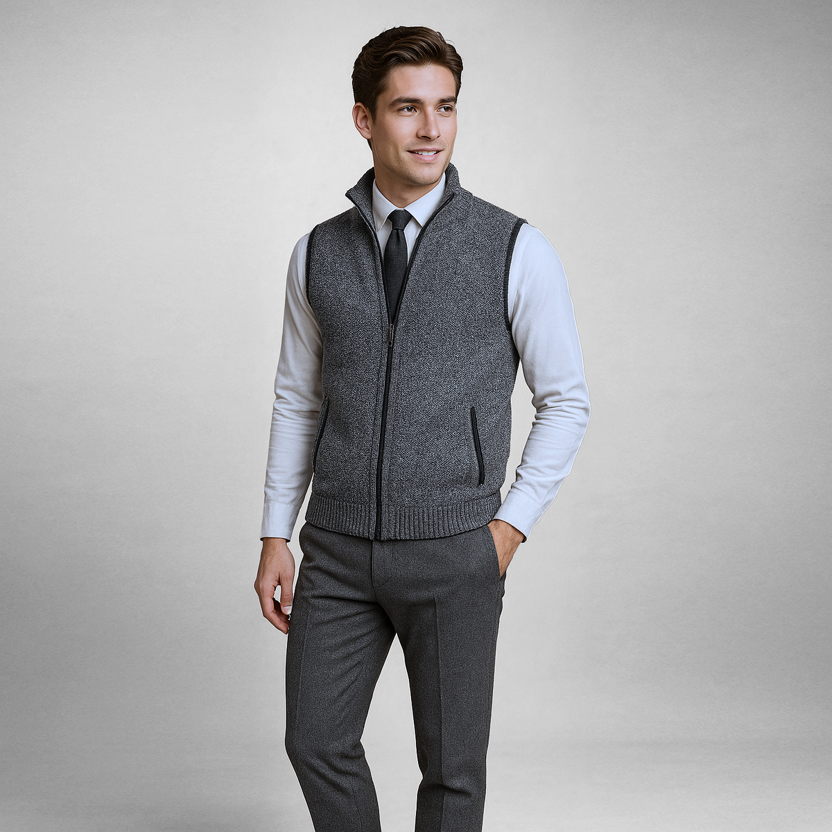 Maxwell | Men's Zip Up Sweater Vest Knit High Collar