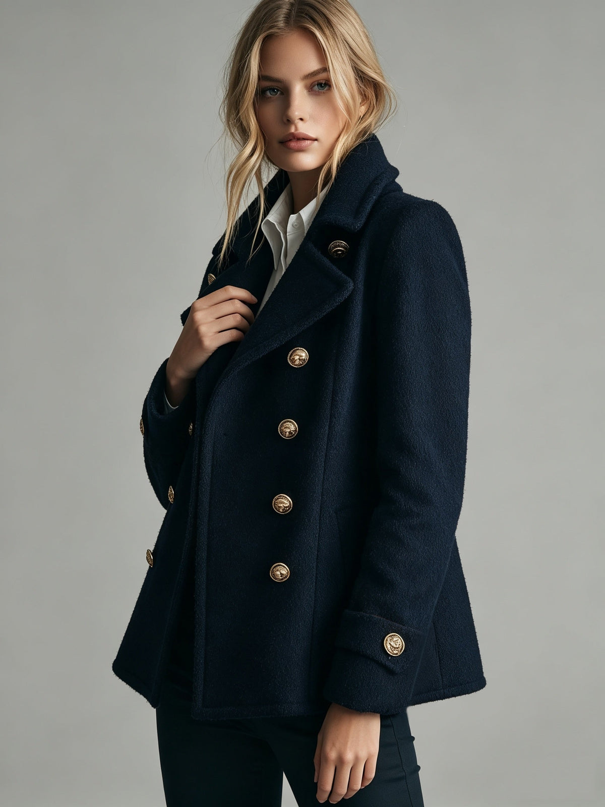 Harper | Women's Double Breasted Peacoat with Lapel Collar