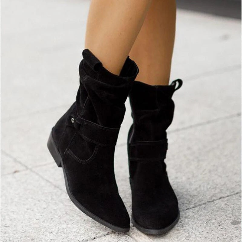 Maggie | Women's Suede Cowboy Boots Slouchy Mid Calf