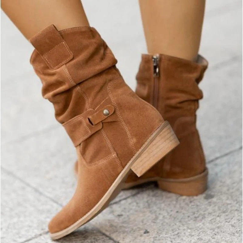 Maggie | Women's Suede Cowboy Boots Slouchy Mid Calf