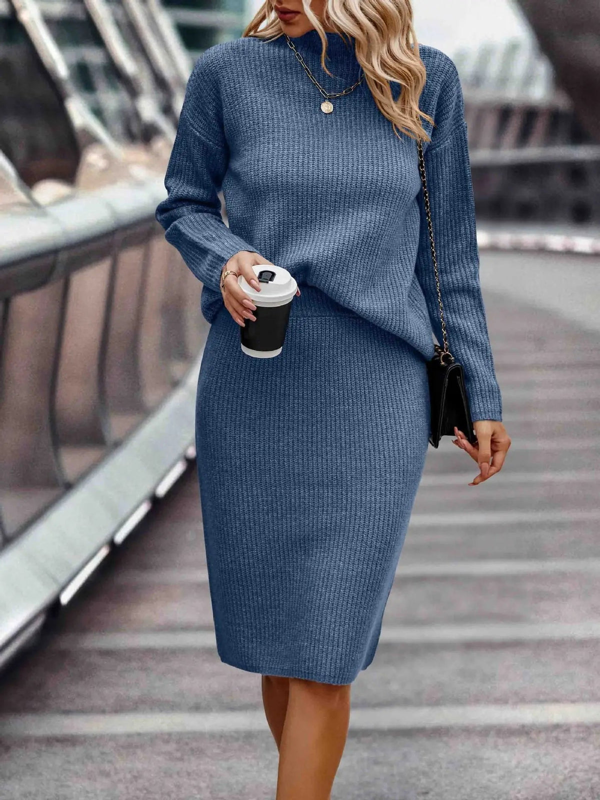 Claire | Women's 2 Piece Sweater Set Turtleneck Knit Midi Skirt