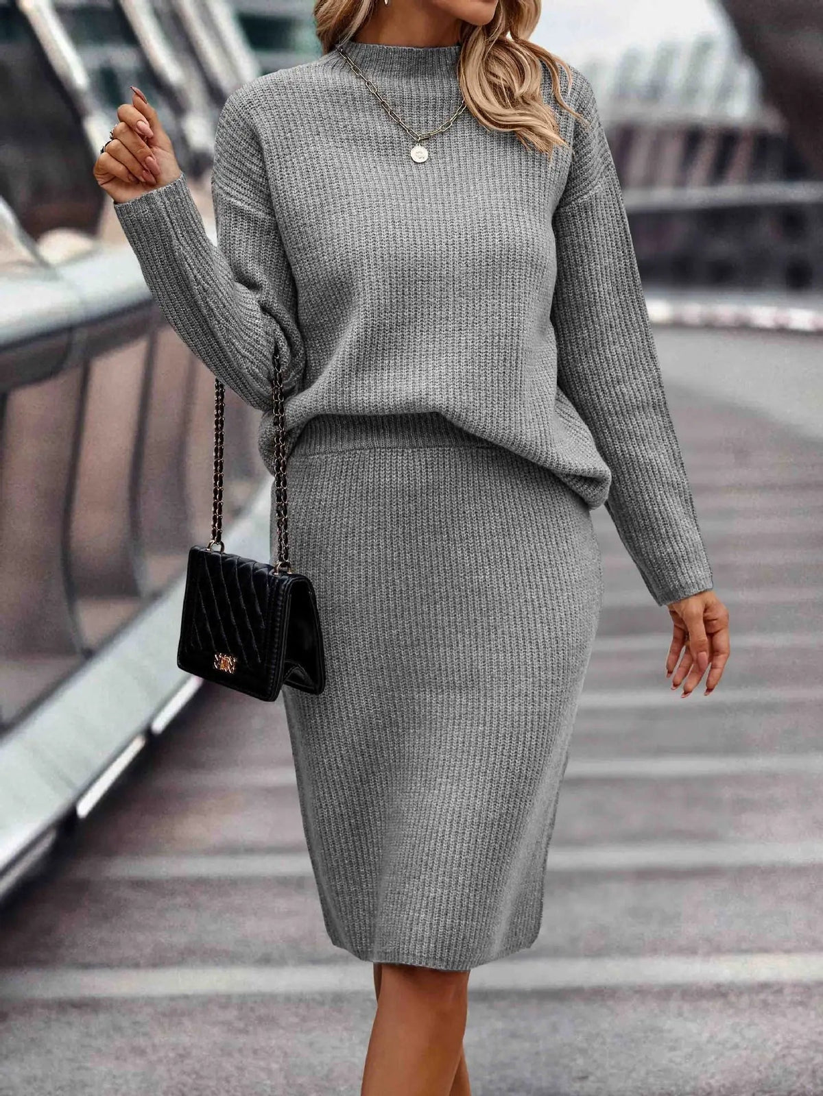 Claire | Women's 2 Piece Sweater Set Turtleneck Knit Midi Skirt
