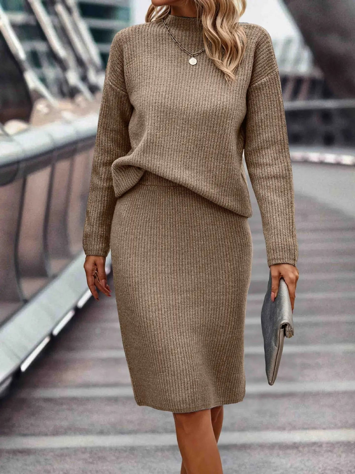 Claire | Women's 2 Piece Sweater Set Turtleneck Knit Midi Skirt
