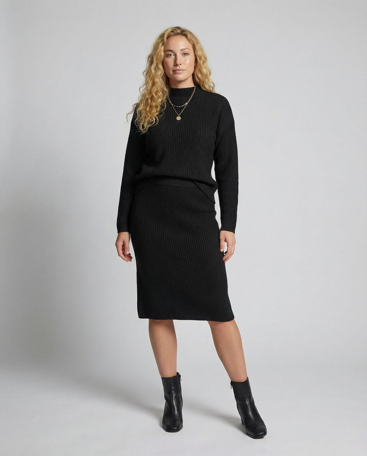 Claire | Women's 2 Piece Sweater Set Turtleneck Knit Midi Skirt