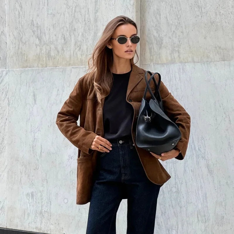 Piper | Women's Suede Jacket Lapel Straight Cut