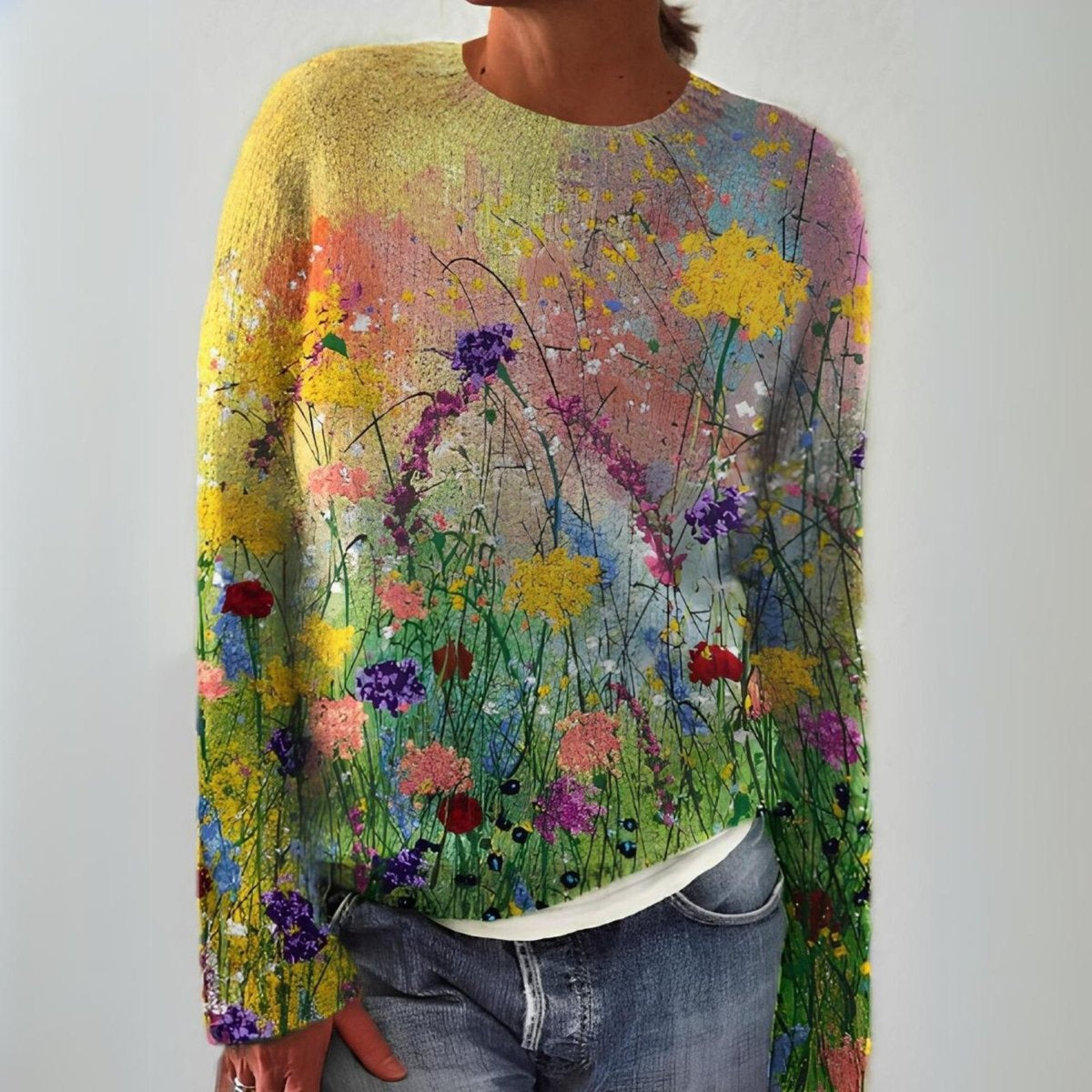 Charlotte | Women's Lightweight Floral Sweater Long Sleeve Crew Neck