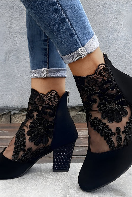 Isabella | Women's Lace Mesh Ankle Boots with Sparkle Heel