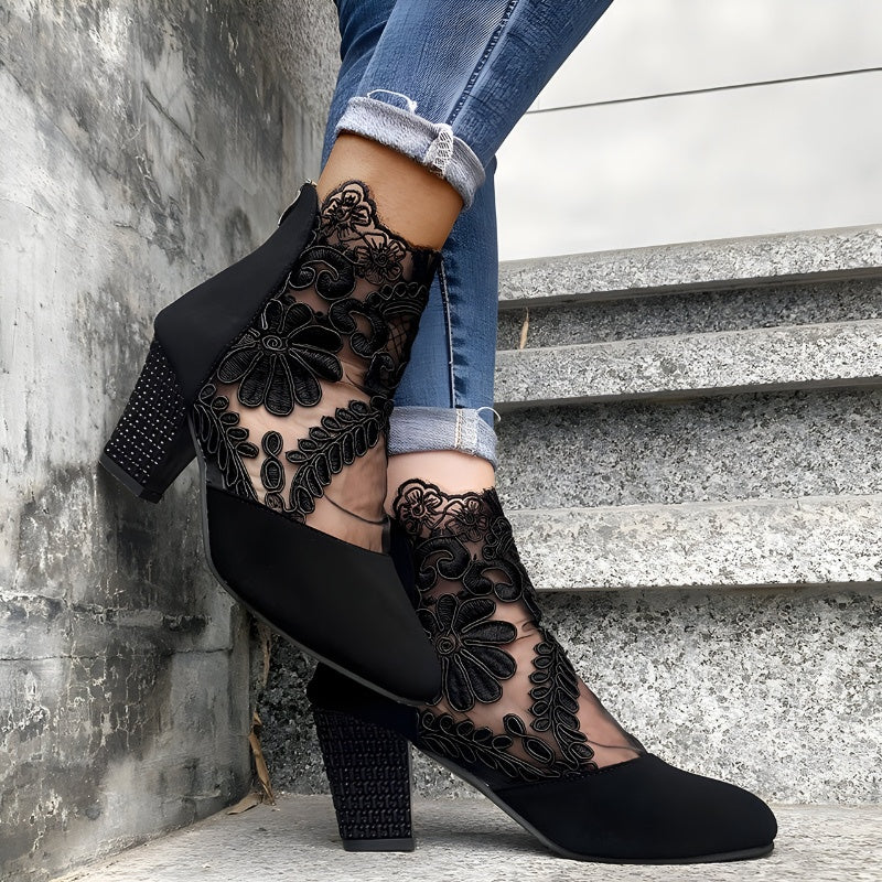 Isabella | Women's Lace Mesh Ankle Boots with Sparkle Heel