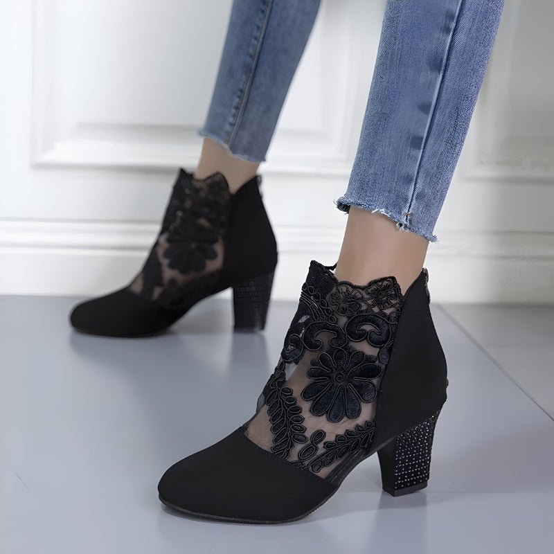 Isabella | Women's Lace Mesh Ankle Boots with Sparkle Heel
