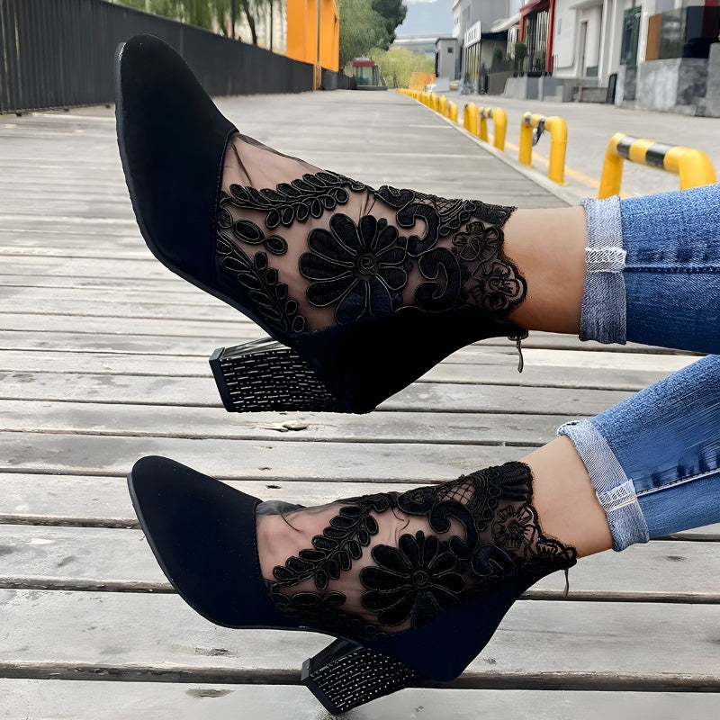 Isabella | Women's Lace Mesh Ankle Boots with Sparkle Heel