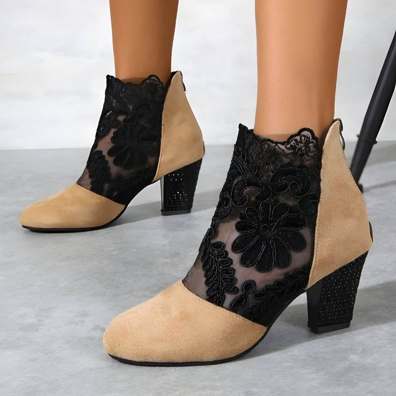 Isabella | Women's Lace Mesh Ankle Boots with Sparkle Heel