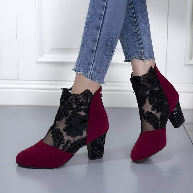 Isabella | Women's Lace Mesh Ankle Boots with Sparkle Heel