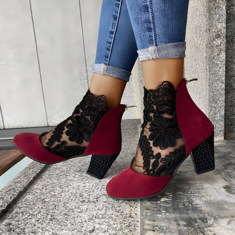 Isabella | Women's Lace Mesh Ankle Boots with Sparkle Heel