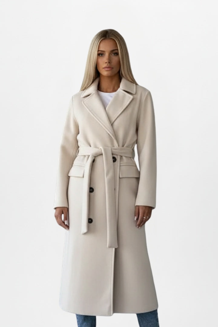 Brooke | Women's Long Wool Blend Coat Belted Lapel Collar