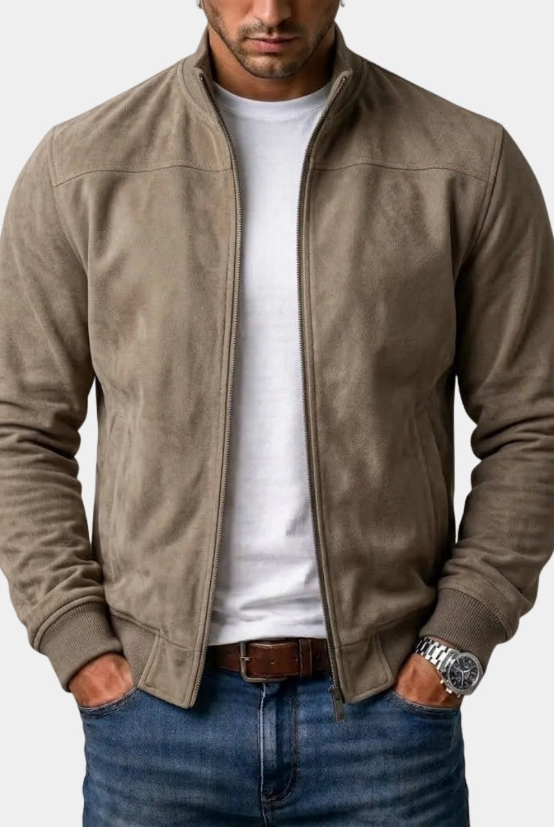 Jack | Men's Suede Bomber Jacket with Ribbed Cuffs and Hem