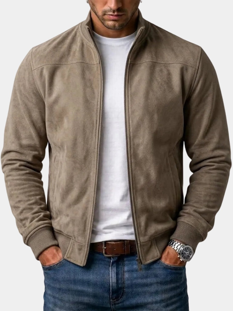 Jack | Men's Suede Bomber Jacket with Ribbed Cuffs and Hem
