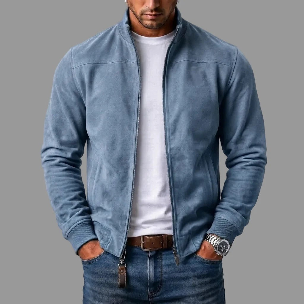 Jack | Men's Suede Bomber Jacket with Ribbed Cuffs and Hem