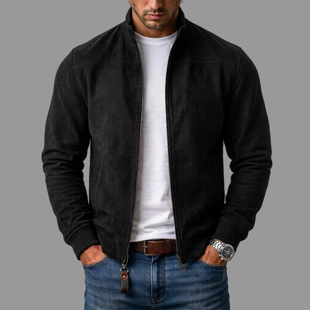 Jack | Men's Suede Bomber Jacket with Ribbed Cuffs and Hem