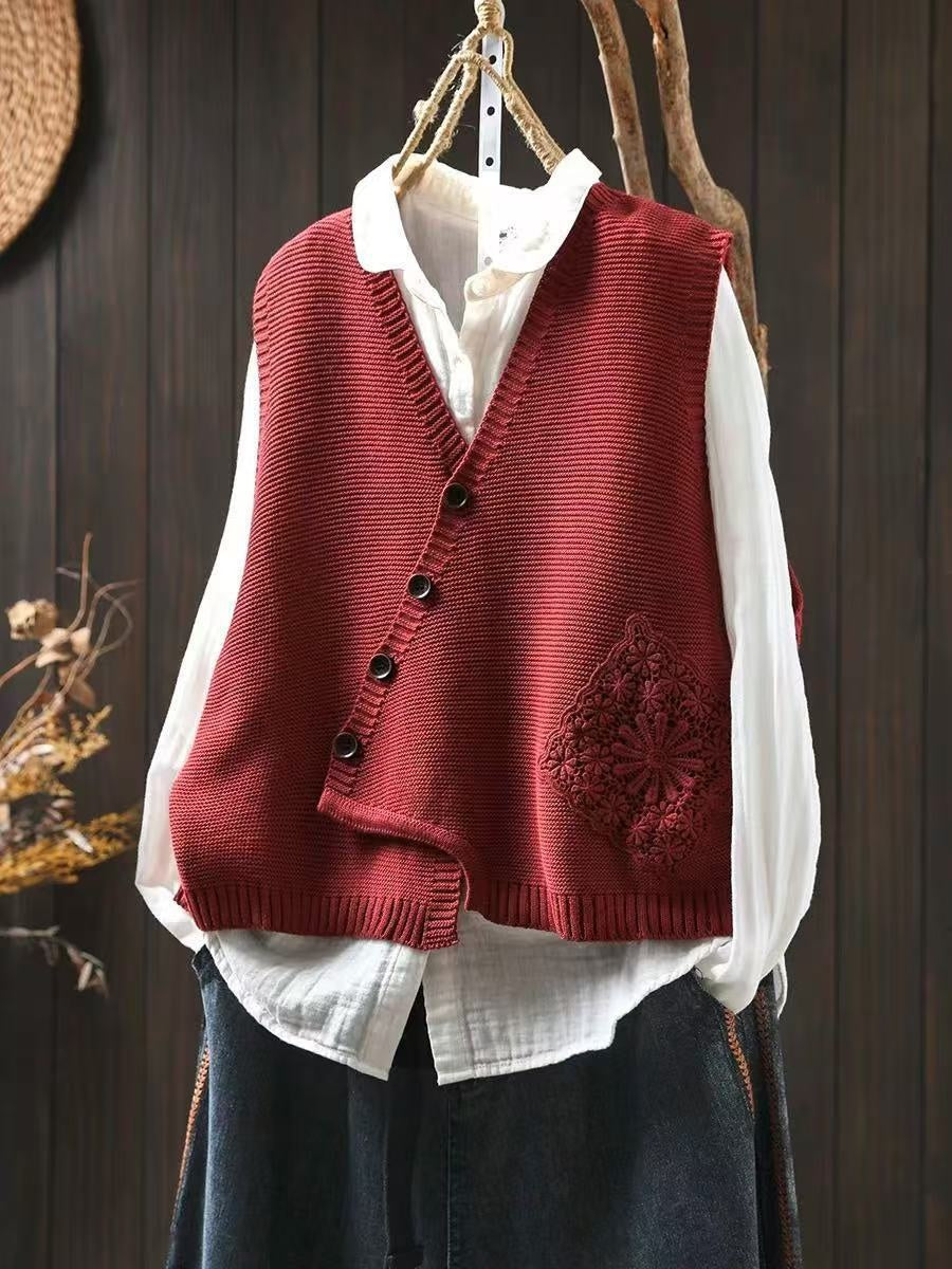Avery | Women's Embroidered Sweater Vest V Neck Button Up
