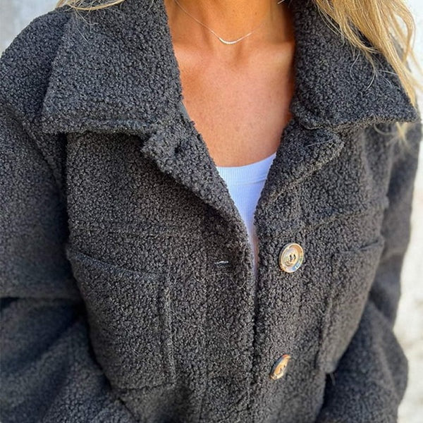 Quinn | Women's Sherpa Jacket Button Up Lapel Teddy Coat