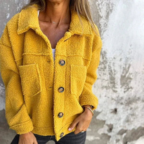 Quinn | Women's Sherpa Jacket Button Up Lapel Teddy Coat