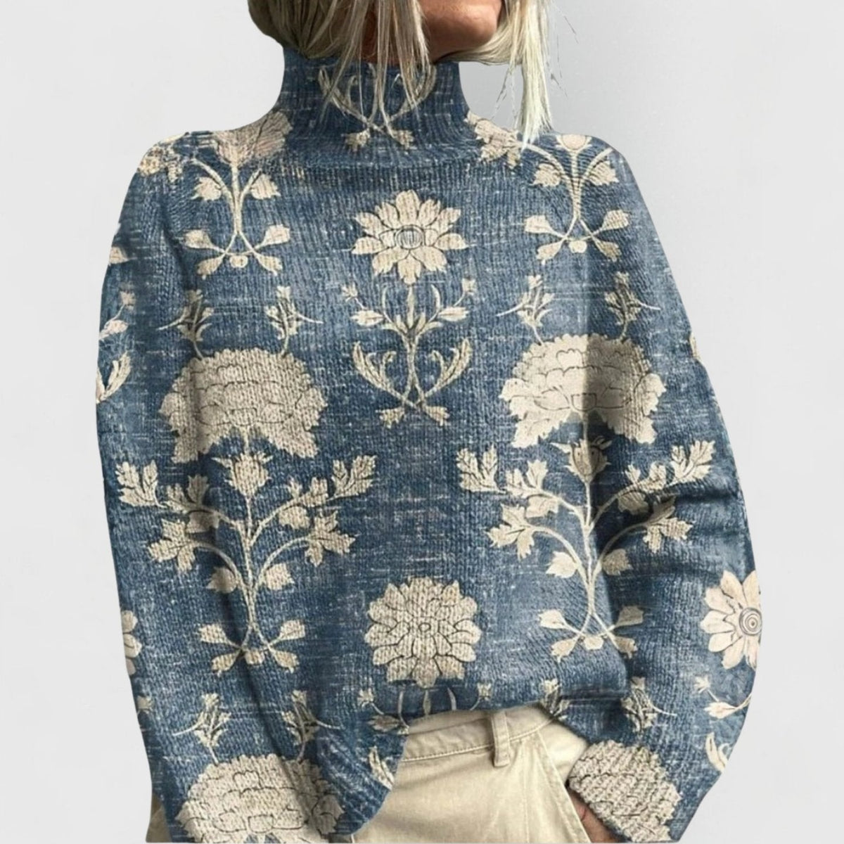 Grace | Women's Oversized Floral Turtleneck Sweater Knit