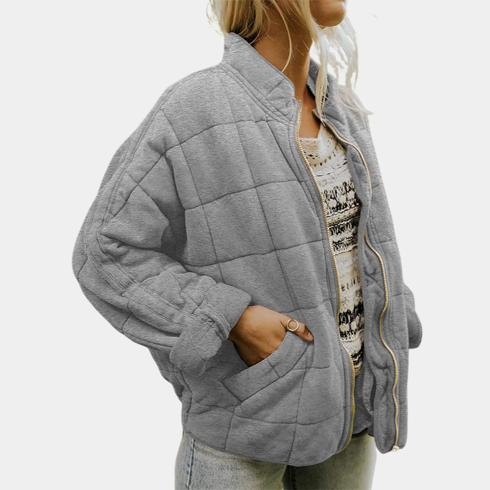 Vanessa | Women's Quilted Bomber Jacket Band Collar Zip Up