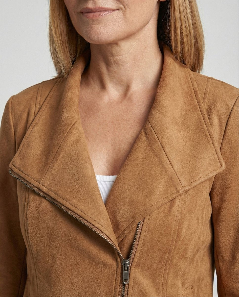 Colette | Women's Suede Moto Jacket Asymmetric Closure