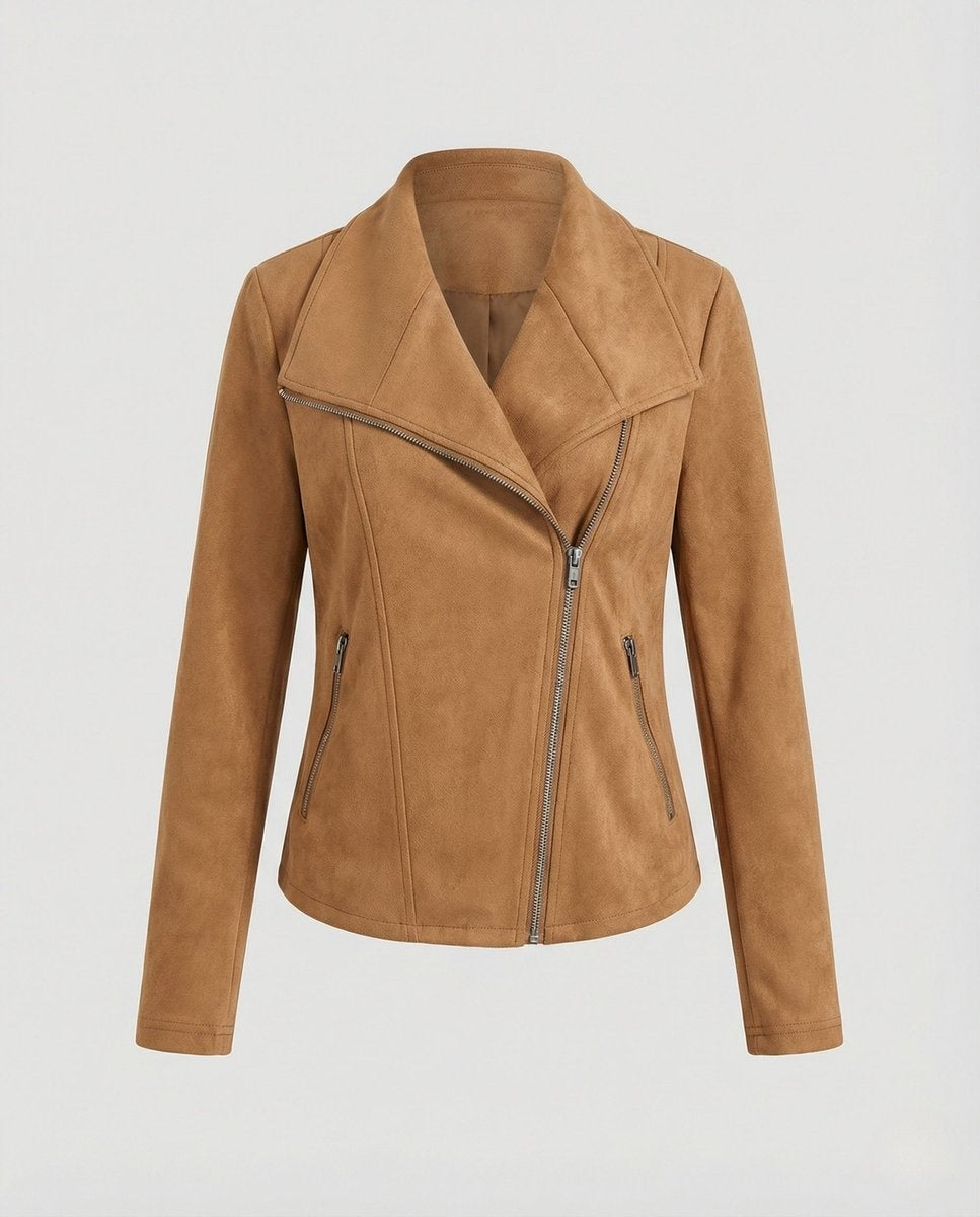 Colette | Women's Suede Moto Jacket Asymmetric Closure