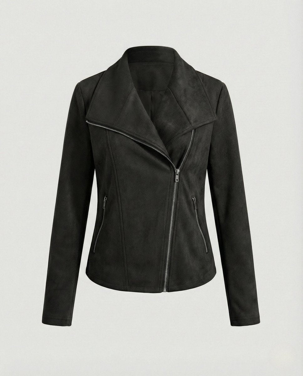 Colette | Women's Suede Moto Jacket Asymmetric Closure