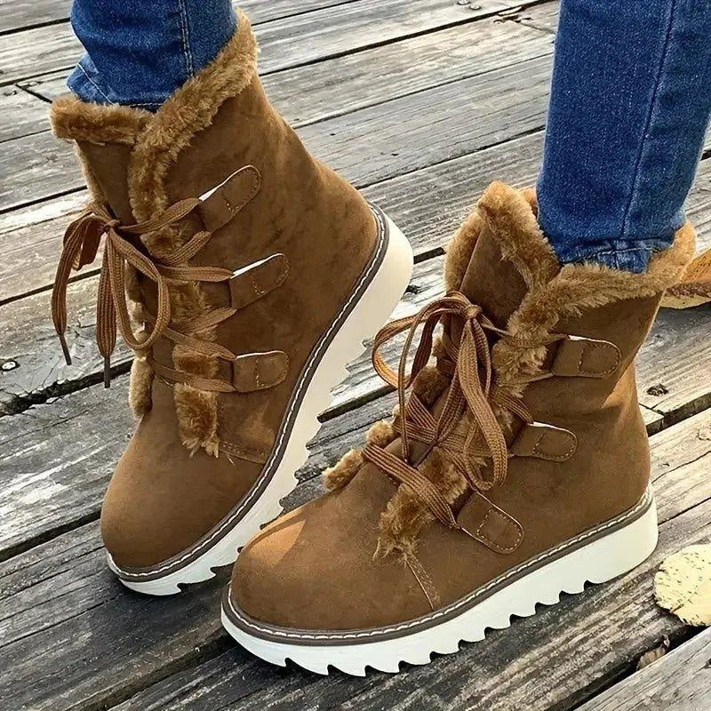 Joanna | Women's Sherpa Lined Winter Boots Lace Up Platform Ankle