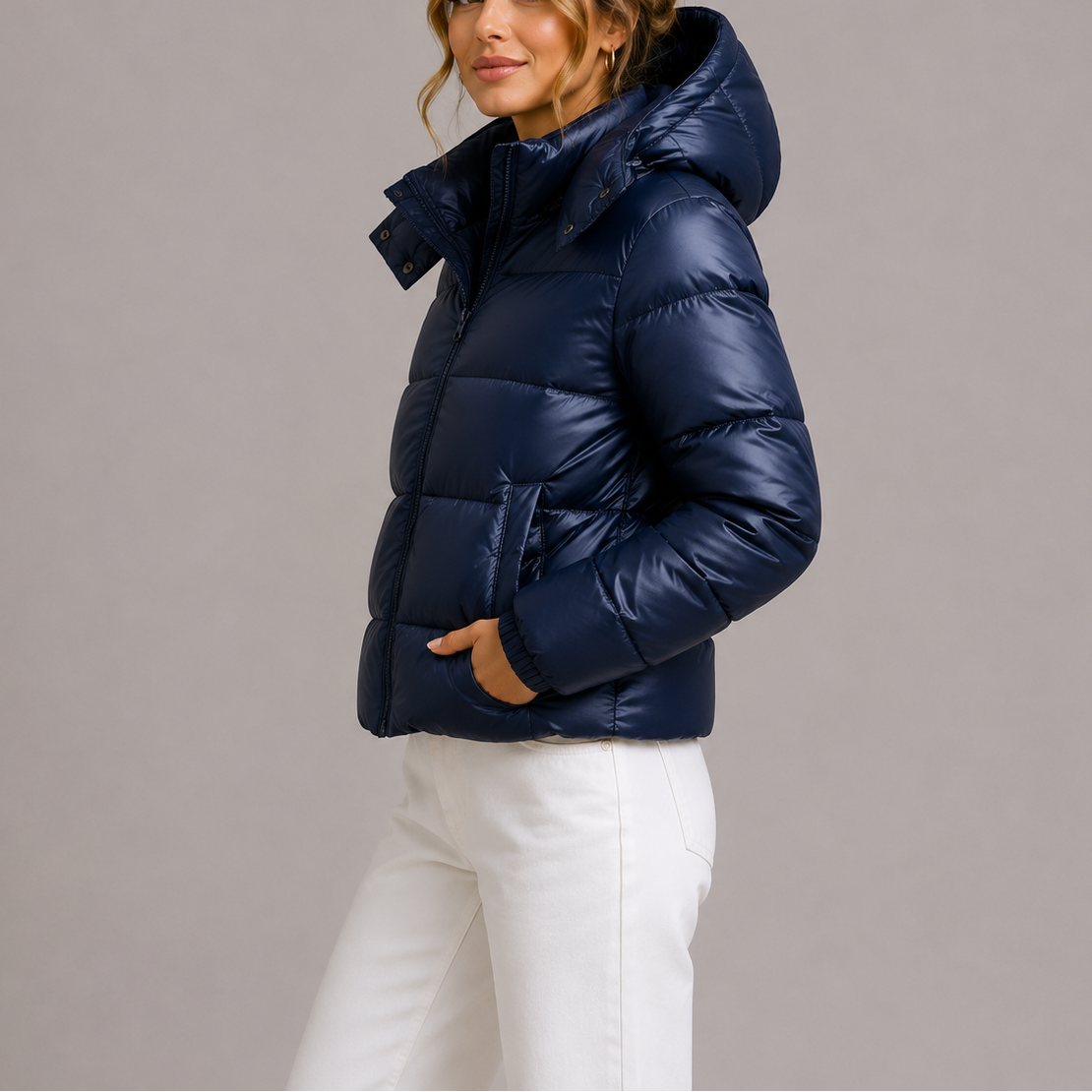 Luna | Women's Cropped Quilted Puffer Coat with Hood