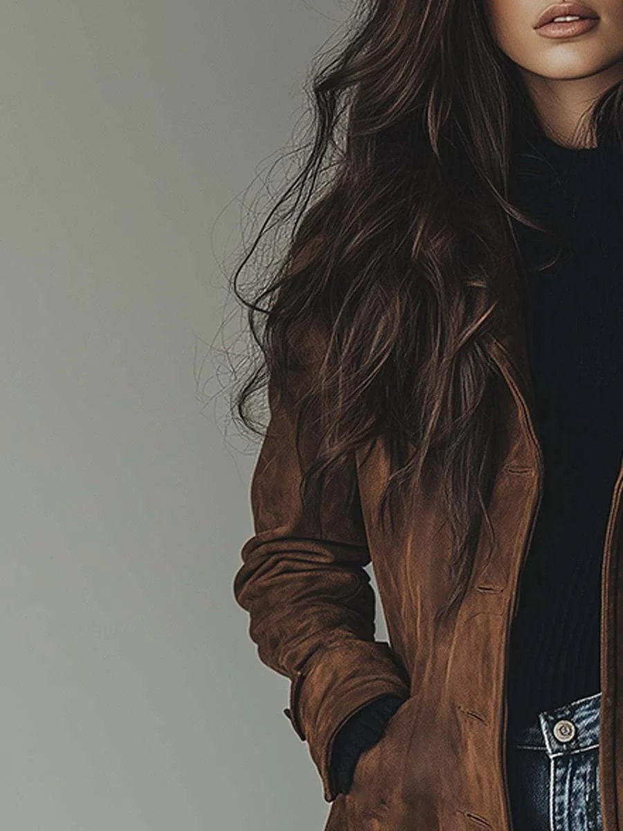 Zoey | Women's Long Suede Trench Coat Double Breasted