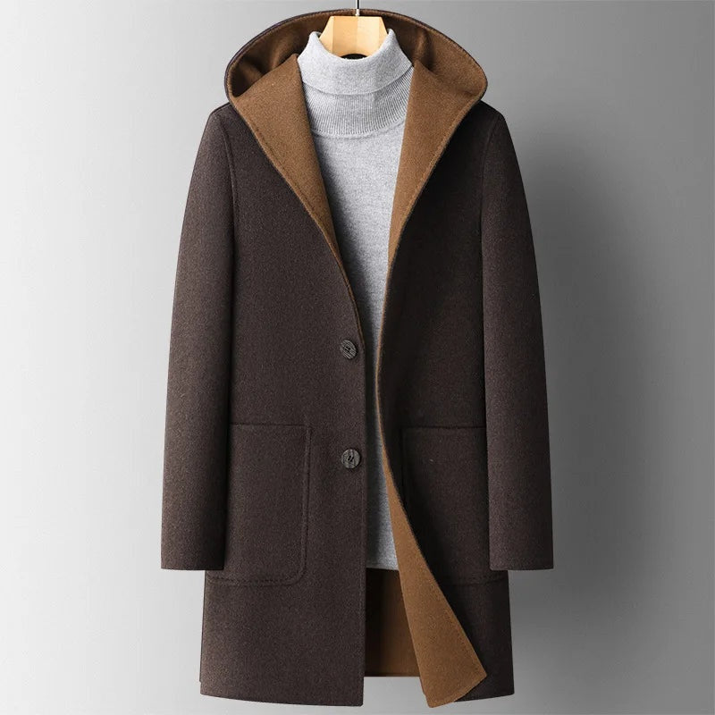 Xavier | Men's Hooded Wool Coat Double Faced Winter Overcoat