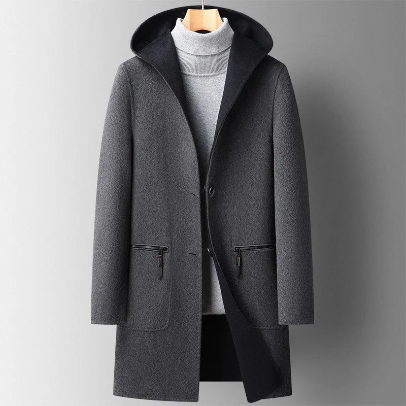 Xavier | Men's Hooded Wool Coat Double Faced Winter Overcoat