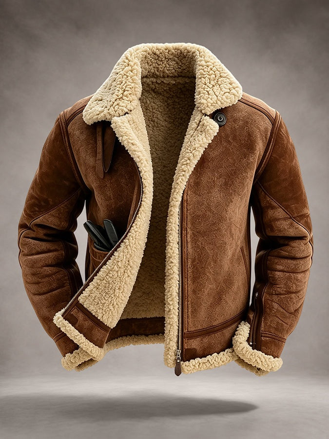Mateo | Men's Shearling Jacket Suede with Fur Collar
