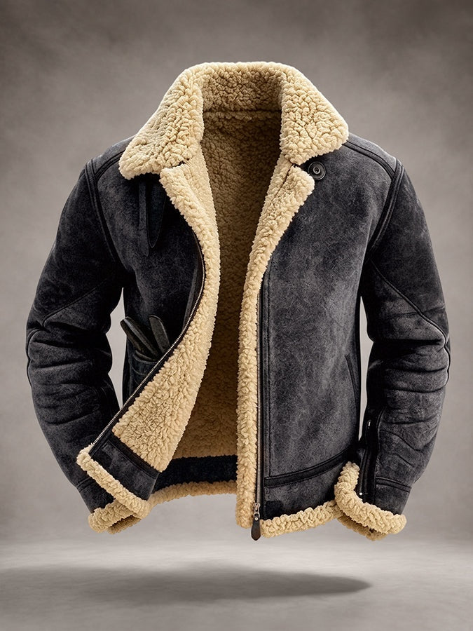 Mateo | Men's Shearling Jacket Suede with Fur Collar