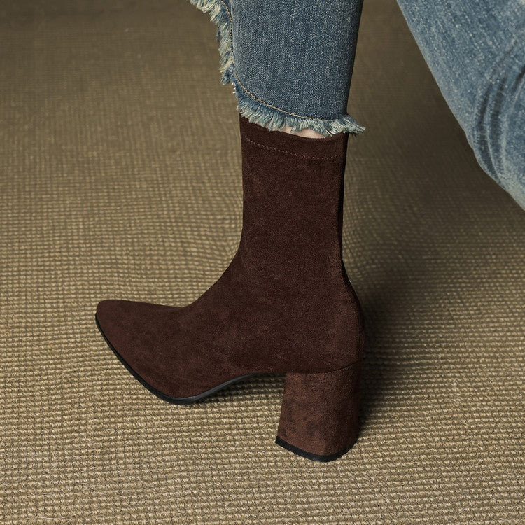 Fiona | Women's Suede Ankle Boots Block Heel Side Zipper
