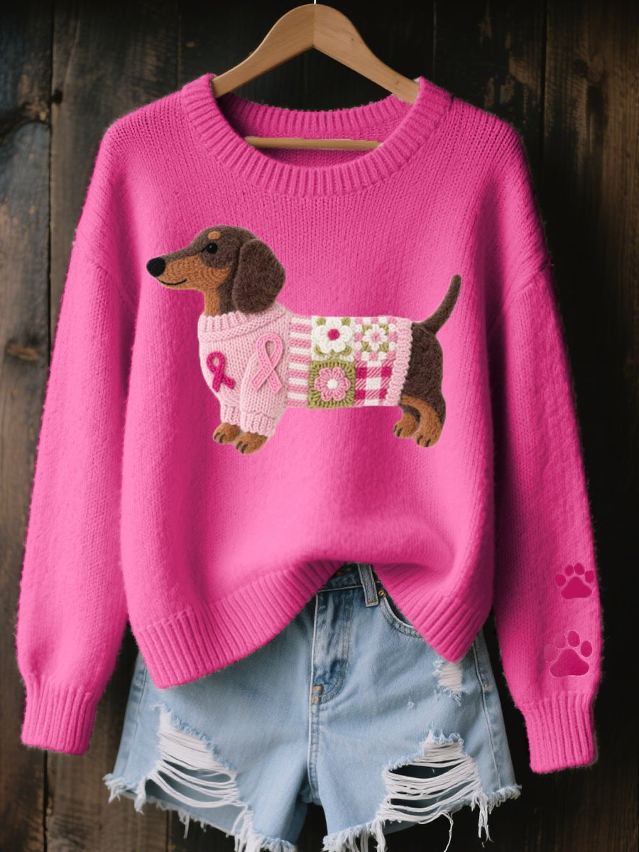 Aria | Women's Oversized Knit Sweater Dog Print Crew Neck