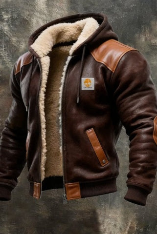 Tristan | Men's Hooded Leather Jacket Sherpa Lined
