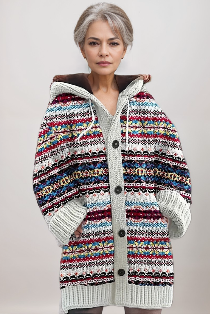 Allison | Women's Long Striped Sweater Hooded Knit