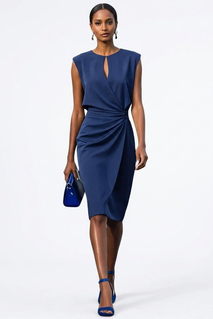 Nora | Women's Draped Cocktail Dress Sleeveless Keyhole Neck