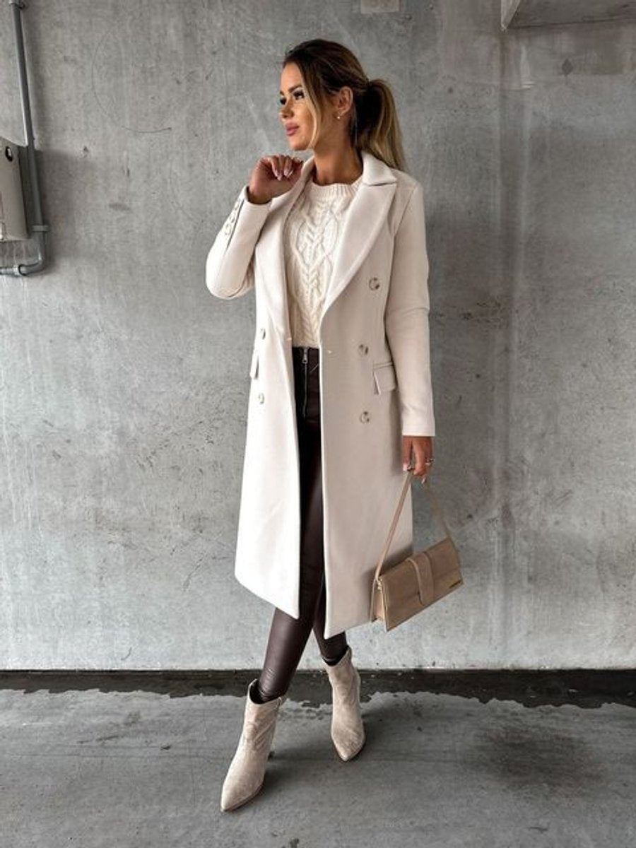 Emilia | Women's Long Wool Blend Coat Double Breasted Structured Lapel